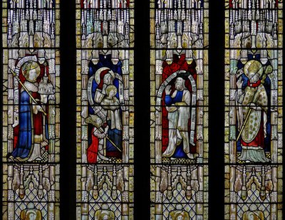 Window Ew föreställande St Ethelbert, St Anne och Jungfrun, Joachim, St Thomas of Hereford av English School