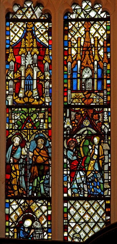 Window Ew föreställande St Peter och St Paul; tillkännagivandet av English School