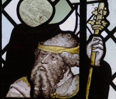 Fönster som visar en detalj från St Christopher-fönstret av English School