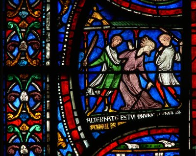 Fönster n2 som visar en scen från ett St Thomas Becket Miracle-fönster: Mad Matilda of Colognes story av English School