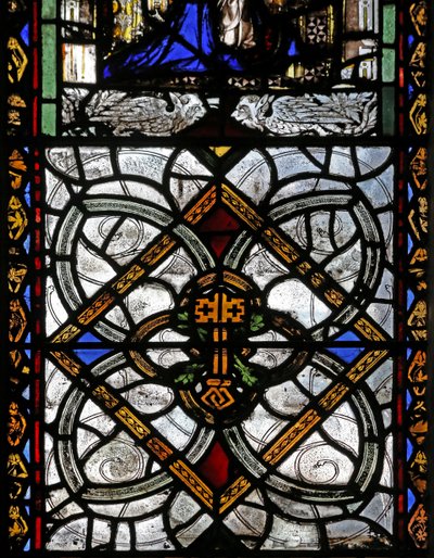 Fönster n4 föreställande grisaille & St Peter emblem av English School