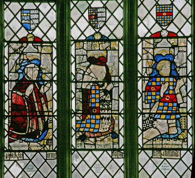 Fönster w5 föreställande Sir Ralph Joscelin, Elizabeth Joselin Clifford, Sir Robert Clifford av English School