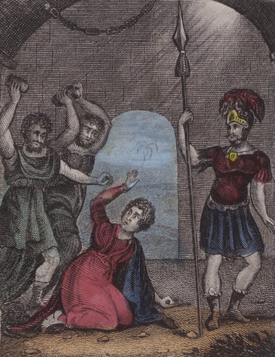 Med en sådan vän som Jesus, nära ... (färgad gravyr) av English School
