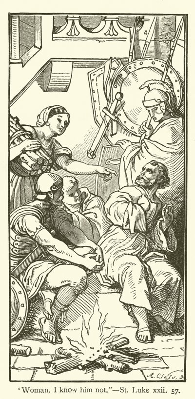 "Kvinna, jag känner honom inte", St Luke, xxii, 57 (gravyr) av English School