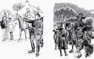 Kvinna till häst med officer plus Highwaymen av English School