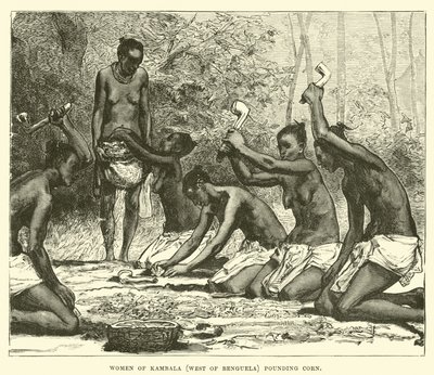 Kvinnor från Kambala (väster om Benguela) dunkar majs av English School