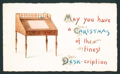 Träskrivbord, julkort av English School
