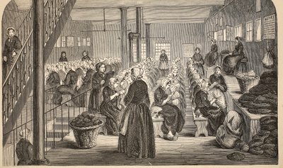 Arbetsrum, på det tysta systemet, på House of Correction, Tothill Fields, illustration från The Criminal Prisons of London och scener från Prison Life av Henry Mayhew och John Binny, pub. 1862 (eng av English School