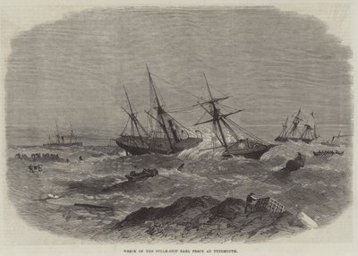 Vraket av ångfartyget Earl Percy vid Tynemouth (gravyr) av English School