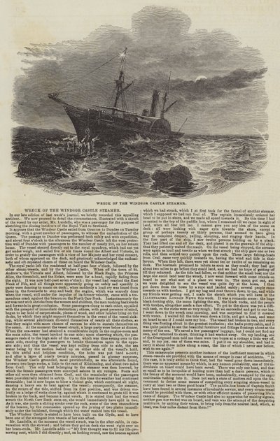 Vraket av Windsor Castle Steamer (gravyr) av English School