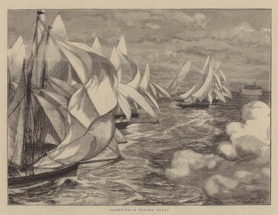 Yachting, en flygande start (gravyr) av English School