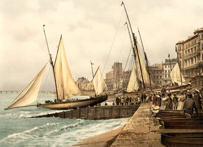 Yachter startar, Hastings (handfärgat foto) av English School
