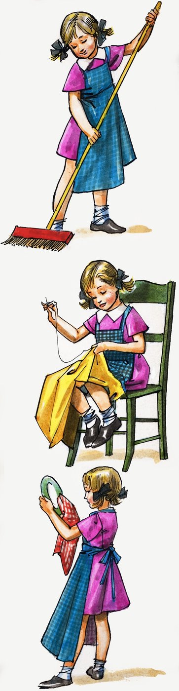 Ung flicka som städar och städar av English School