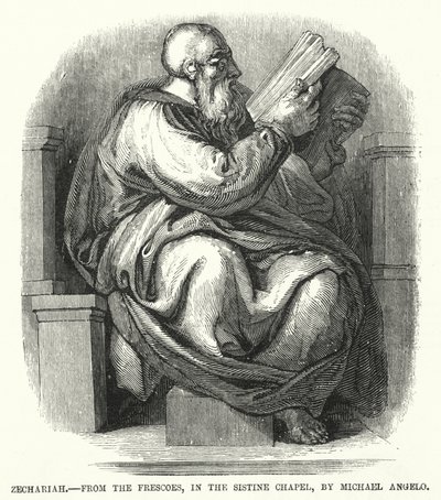 Zechariah, från freskerna, i Sixtinska kapellet, av Michael Angelo (gravyr) av English School