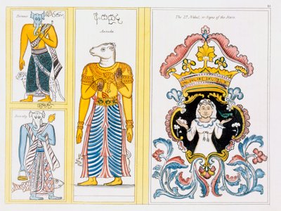Zodiaksymboler, från Buddhismens historia och lära av Edward Upham, 1829 av English School