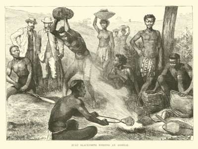 Zulusmed som smider en Assegai av English School