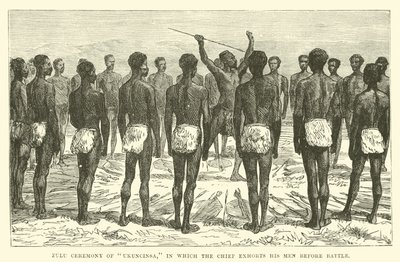 Zulu-ceremoni i Ukuncinsa, där chefen uppmanar sina män före strid av English School