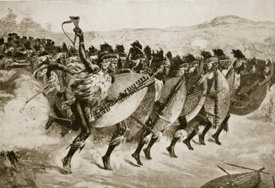 Zulus avancerar till attack vid Kambula Hill, 29 mars 1879 av English School