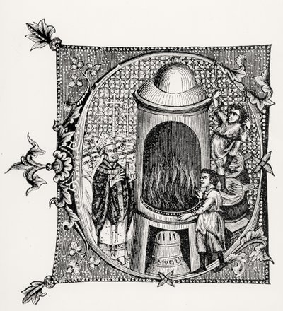 Historikert initial C från Divinorum Officiorum av William Durand, illustration från vetenskap och litteratur under medeltiden och renässansen, skriven och graverad av Paul Lacroix, 1878 ( av English School English School