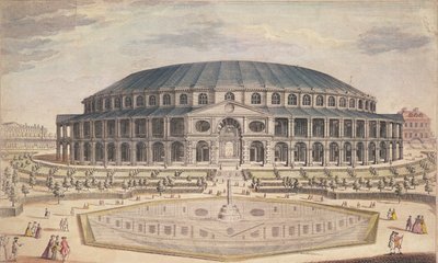 Utsikt över Royal Albert Hall (färggravyr) av English School English School