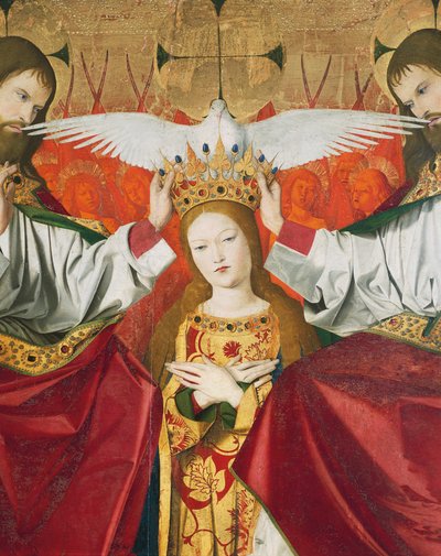 Holy Trinity crowning Virgin, detalj från Coronation of Virgin av Enguerrand Quarton