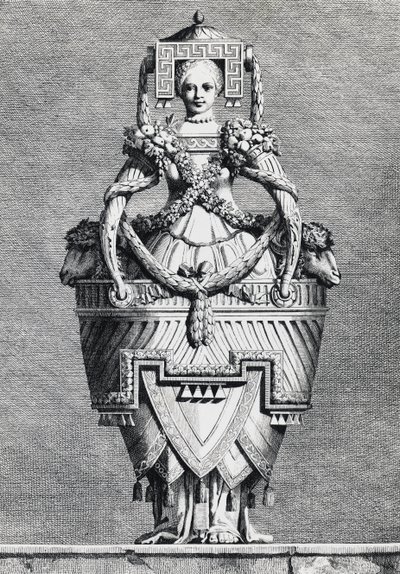Antropomorf vas, grekisk brud, gravyr av Ennemond-Alexandre Petitot (1727-1801) från Masquerade la Grecque, Suite des Vases and Cheminees, Parma av Ennemond Alexandre (after) Petitot