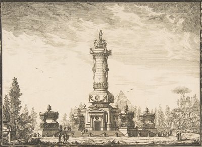 Förhöjning i perspektiv av en begravningspelare avsedd för begravningen..., 1746-50. av Ennemond Alexandre Petitot