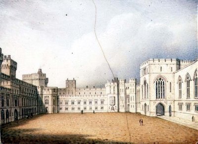 Worcester-plakett föreställande fyrkanten, Windsor Castle, en i ett par, ca 1830-40 (porslin) (för par se 72833) av Enoch Doe