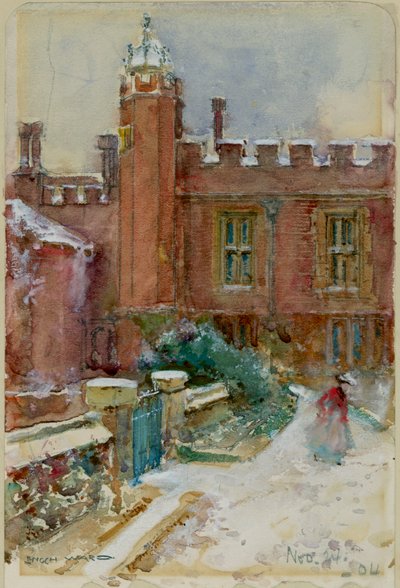 En figur i snön på Hampton Court Palace, 24 november 1904 (akvarell på papper) av Enoch Ward