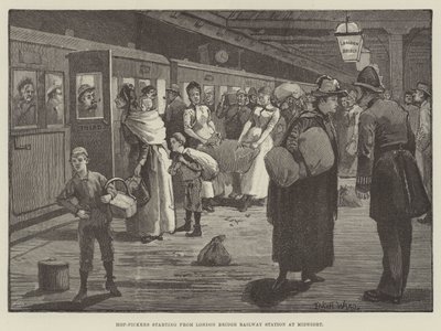 Hop-Pickers startar från London Bridge Railway Station vid midnatt. av Enoch Ward