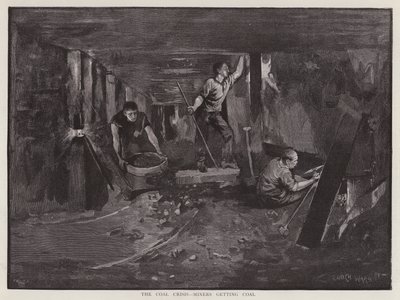 Gruvarbetare som arbetar under jorden vid kolytan (litho) av Enoch Ward
