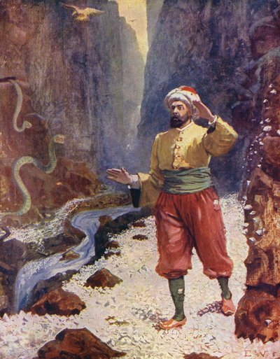 Sindbad i Diamanternas dal (färglitografi) av Enoch Ward