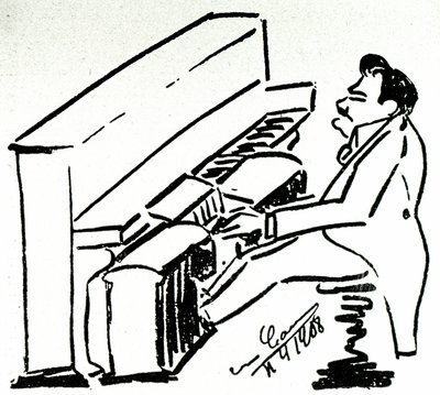 Autokarikatyr av den lyriske sångaren Enrico Caruso i pianolan av Enrico Caruso