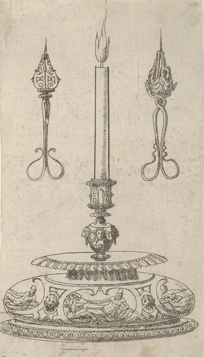 Design för en ljusstake med Candle Wick Trimmers, 1560-70. av Erasmus Hornick