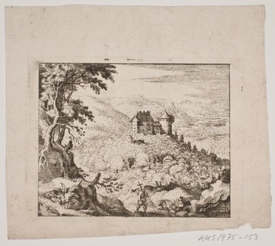 Bergigt landskap med ett slott och en vandrare av Erasmus Sigismund Resch