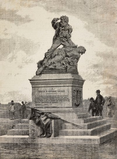Monument över Enrico (1840-1867) och Giovanni Cairoli (1842-1869), italienska patrioter, bronsgrupp av skulptören Ercole Rosa (1846-1893), på Pinciuskullen, Rom, Italien av Ercole Rosa