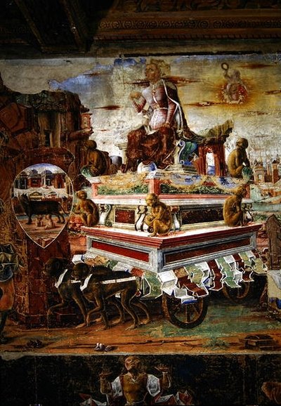 Detalj av Maias vagn, från september: Vulcans triumf, från Månadernas rum, 1467-70 av Ercole de Roberti
