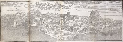 En panoramautsikt över Candia av Erhard Reuwich