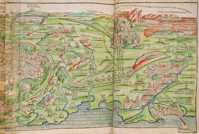 Karta över staden Jerusalem, från "Pilgrimsfärd i det heliga landet" av Bernhard von Breydenbach (1440-97) av Erhard Reuwich