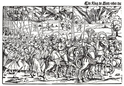Fragment av en bredsida om den turkiska invasionen av Ungern av Erhard Schon
