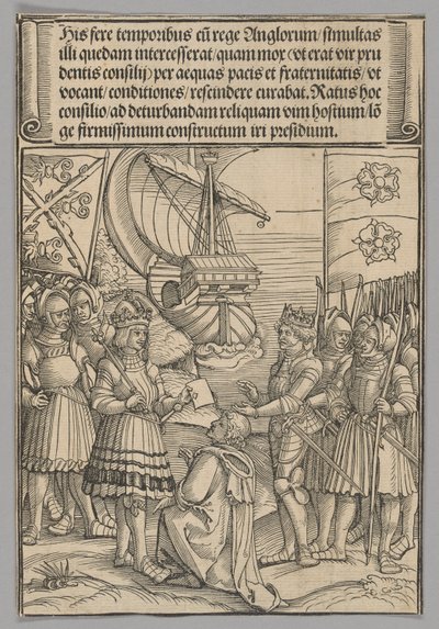 Maximilian och Henrik VII av England, skylt 11 från Historiska scener från kejsar Maximilian I:s liv från Triumfbågen av Erhard Schon