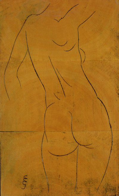 Naken kvinna, bakifrån (träblock) av Eric Gill