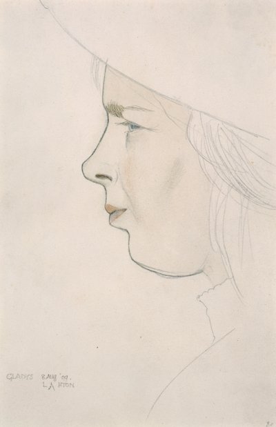 Porträtt av konstnärens syster Gladys Laughton, 8 augusti 1909 (penna och färgad tvätt) av Eric Gill
