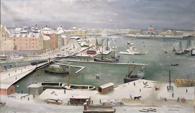 Stockholm i snö (olja på duk) av Eric Hallström
