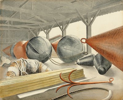 Bojar och gripkrok, 1933 av Eric Ravilious