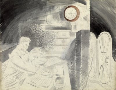 Hytten (eller torget) för de högre officerarna på en ubåt (ubåt). Pennserie av Eric Ravilious (1903-1942), ombord på en ubåt under andra världskriget (1939-1945) av Eric Ravilious