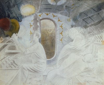 Arbetskontroller när nedsänkt, c.1940 (penna och wc på papper) av Eric Ravilious