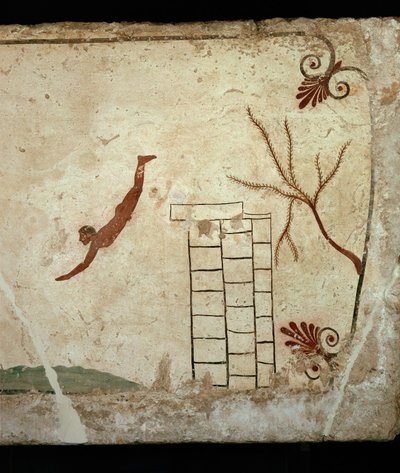 Dykare som hoppar från ett torn ner i havet, en allegori av Erich Lessing