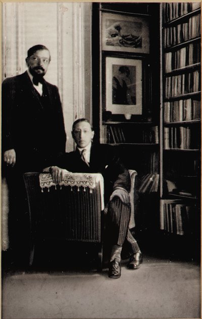 Porträtt av Igor Stravinsky och Claude Debussy vid tiden för Diaghilev-baletterna "Jeux" och "The Rite of Spring", Paris, 1912-13 av Erik Satie