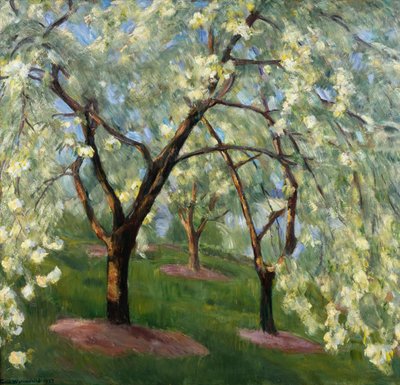 Blommande körsbär i trädgården i Lysaker (målning) av Erik Theodor Werenskiold